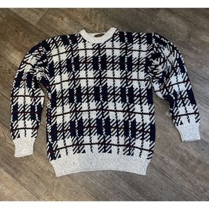 Authentic Issue Knit Grandpa Sweater Vintage 90’s USA Made Plaid Mens Large